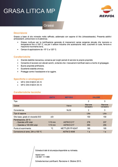 Grasso Cartuccia Litica MP2 400 grammi Repsol