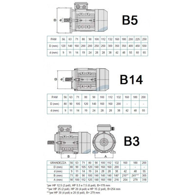 Motore Elettrico Monofase 0.75 kW (1 HP) 4 poli (1400 giri) Mec 80 B14 230 V