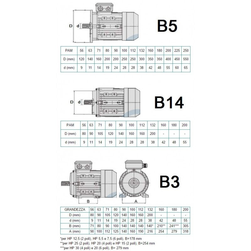 Motore Elettrico Trifase 7.5 kW (10 HP) 2 poli (2800 giri) Mec 132 B14 400 / 690 V