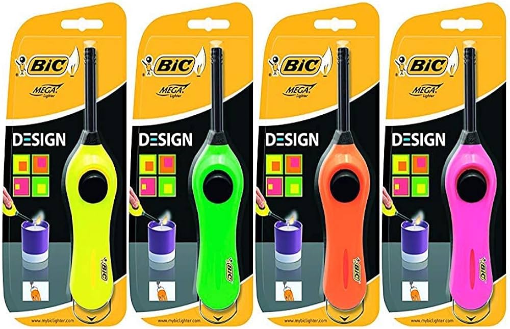 Accendigas Bic Mega Lighter Design Fluo Colori Assortiti PACCO 12 PEZZI