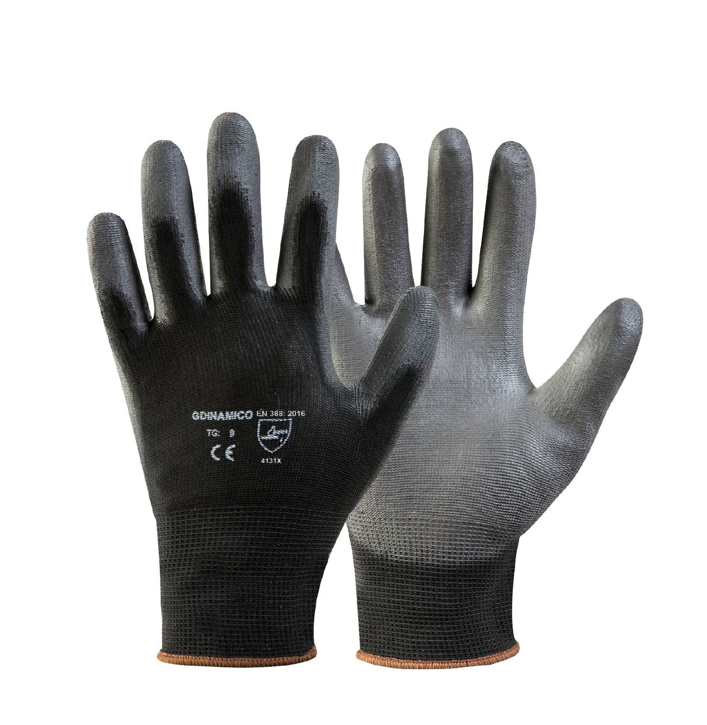 Black Nylon Gloves Continuous Thread Spalmed Black Dynamic Polyurethane Vega